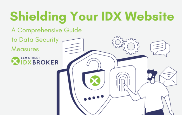 Cartoon male figure showcasing security elements with the title 'Shielding Your IDX Website: A Comprehensive Guide to Data Security Measures.' Focus on IDX website security.