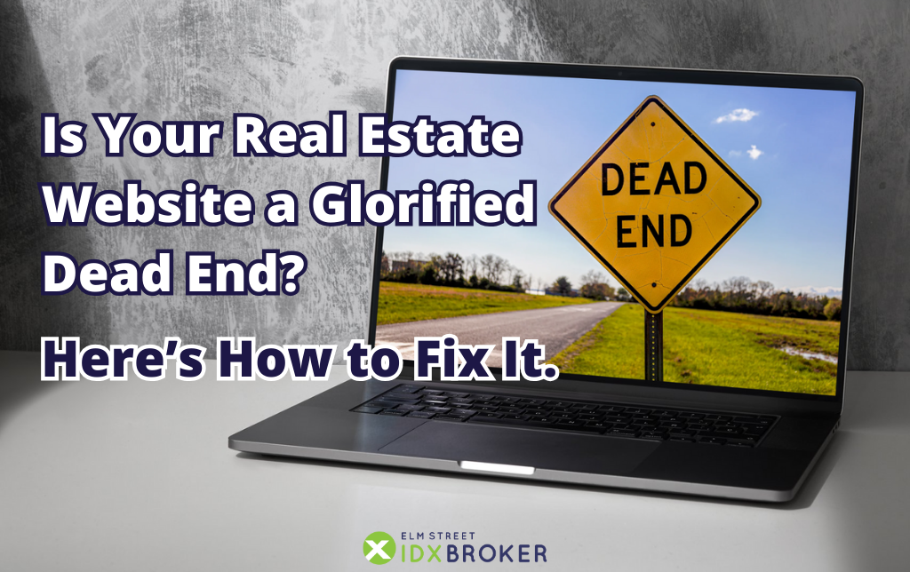 Why real estate websites fail: A laptop displaying a road with a 'Dead End' sign, symbolizing a stagnant real estate website.