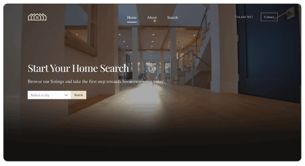 Real estate website homepage using the Breeze template by IDX Broker Elite with mobile-optimized user experience