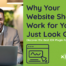 A professional man smiling looking at a laptop with text that reads “Why Your Website Should Work for You, Not Just Look Good: Discover the Best IDX Plugin for Real Estate"